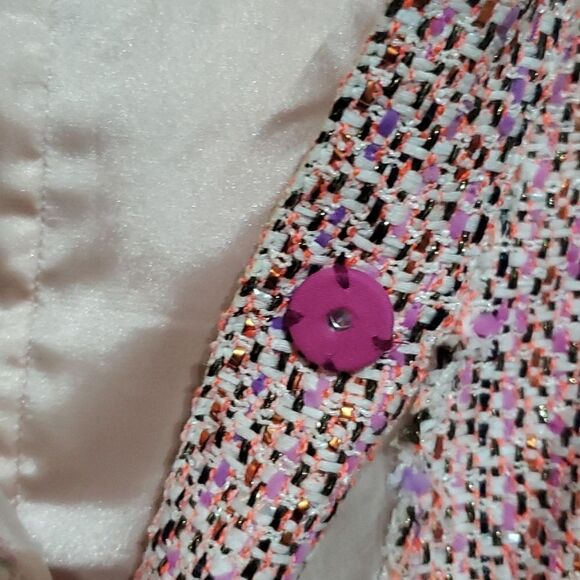 BADGLEY MISCHKA Pink Tweed Jacket with Sheer Panels - Size Medium - Picture 10 of 11